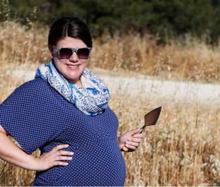 Suzanne Pilaar Birch in the field in Cypress at six months pregnant.