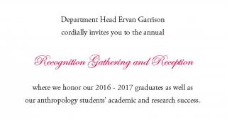 Department Head Ervan Garrison invites you to the Recognition Gathering and Reception
