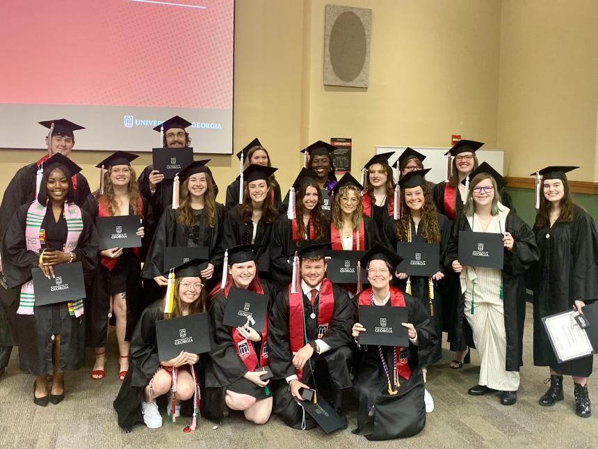 top row left to right: Brandon Latimer, Bill Evans, Hannah DuPree, Caitlyn Carter, Bronwyn Matlick, Savannah Callicoatt, Holland Butsch, (second row) Kelsey Lawrence, Maggie Glancy, Mary Eastland, Cassie Reynolds, Naiomi Cookson, Savanna Davis, Claire Marston, Danielle Kirby, Kayleigh Previte, (third row) Sophie Forbes, Gracie Van Brackle, Leonardo Umberger, Camie Russell