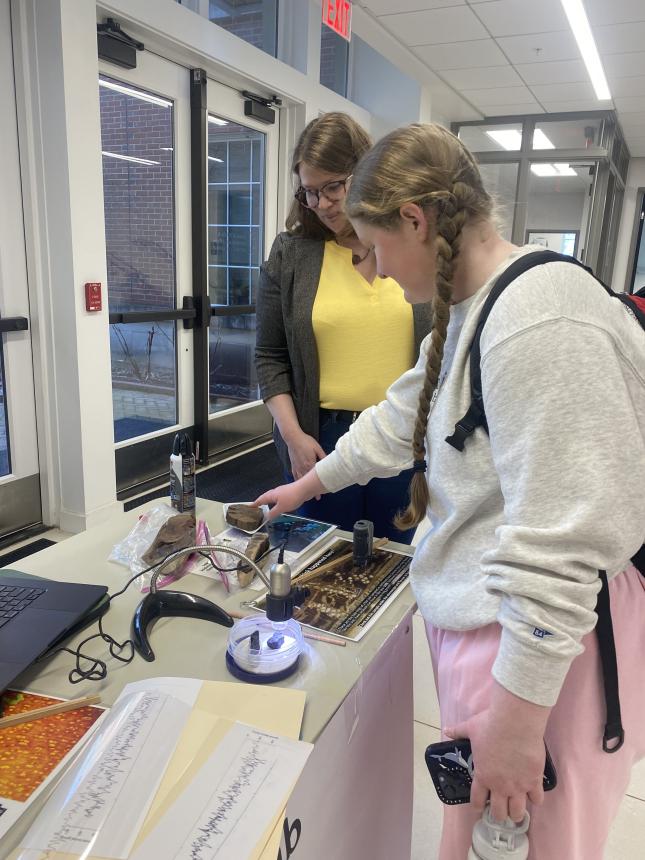 Students examined ancient tree samples with Dr. Brita Lotentzen's TRAWG lab. 