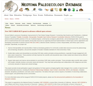Screeshot of Neotoma Paleoecology Database website. 
