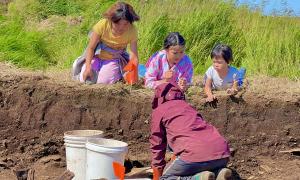Skip Johnson: Learning About Our Ancestors - Kids from the Alaskan village of Quinhagak visit the dig site of Nunalleq. This is an excavation of a pre-contact site being impacted by climate change as the permafrost thaws and organic artifacts once perserved are being exposed and lost to Bering Sea storms. The local population took a lot of interest in the archaeological project an visited often. A museum for preparing and exhibiting the discoveries has been established in the town of Quinhagak and is a sour