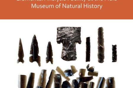 White book cover. Green stripe at top hold following text: "Archaeopress pre-columbianarchaeology 17." Below, an orange stripe holds following text: "Obsidian across the americas, compositional studies conducted in the elemental analysis facility at the field museum of natural history." Below are images are several obsidian arrowheads and shards. Very bottom text: "edited by gary m feinman and danielle j reibe."
