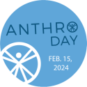 Blue circle with text: AnthroDay Feb. 15, 2024